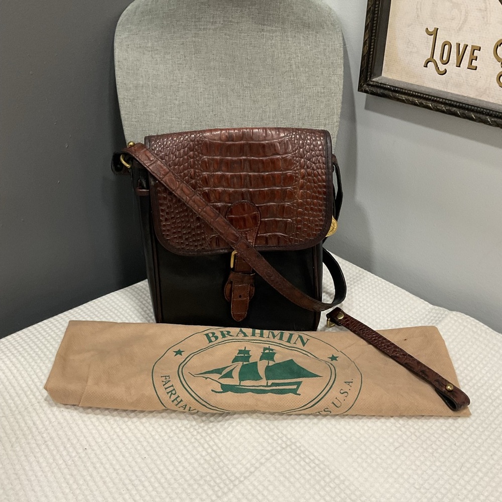 Brahmin Croc Embossed Leather Crossbody Bag